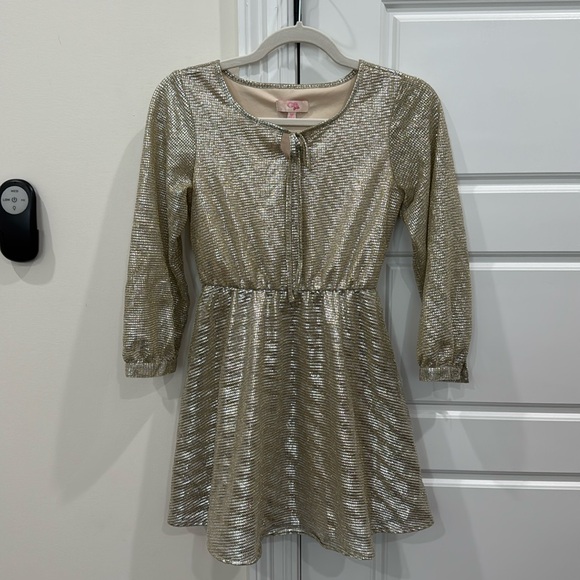 Gianni Bini Girls Metallic Gold Party Holiday Wedding Dress, size Medium - Picture 1 of 10
